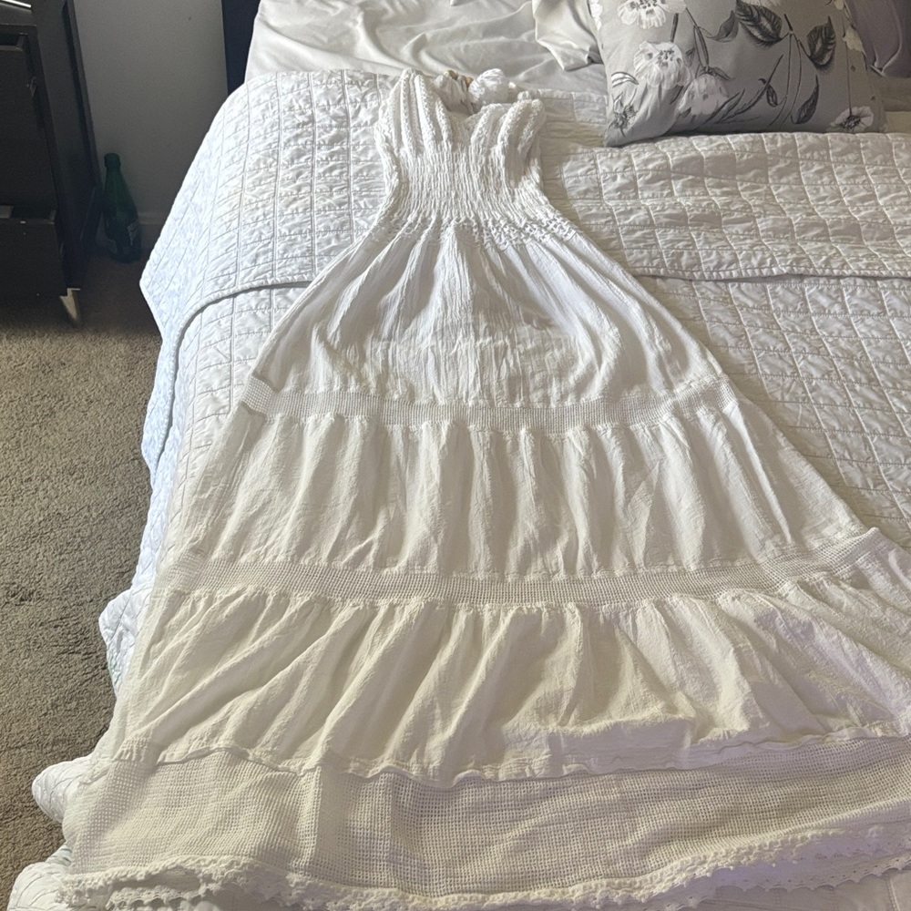 White Smocked Tiered Maxi Dress -